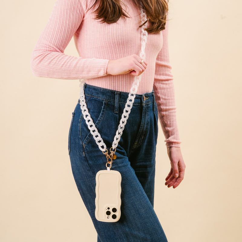 Frosted White Hold the Phone Crossbody Chain