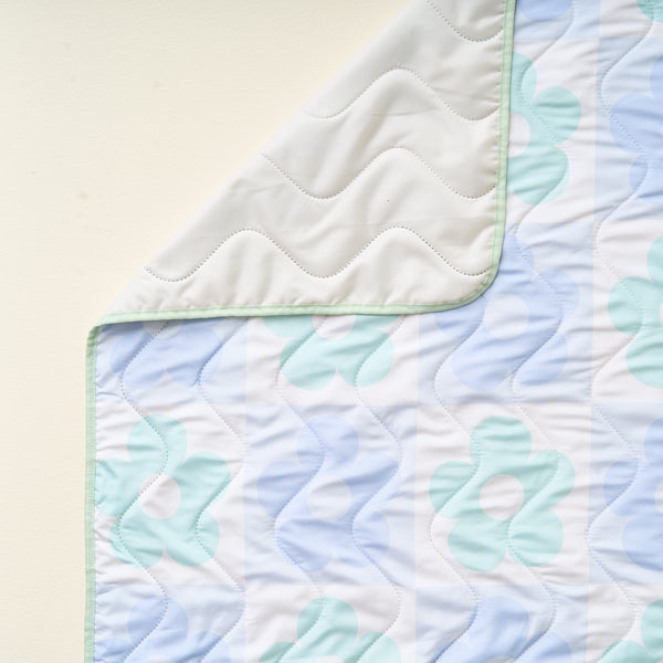 Flower Check Blue On-the-Go Quilted Blanket