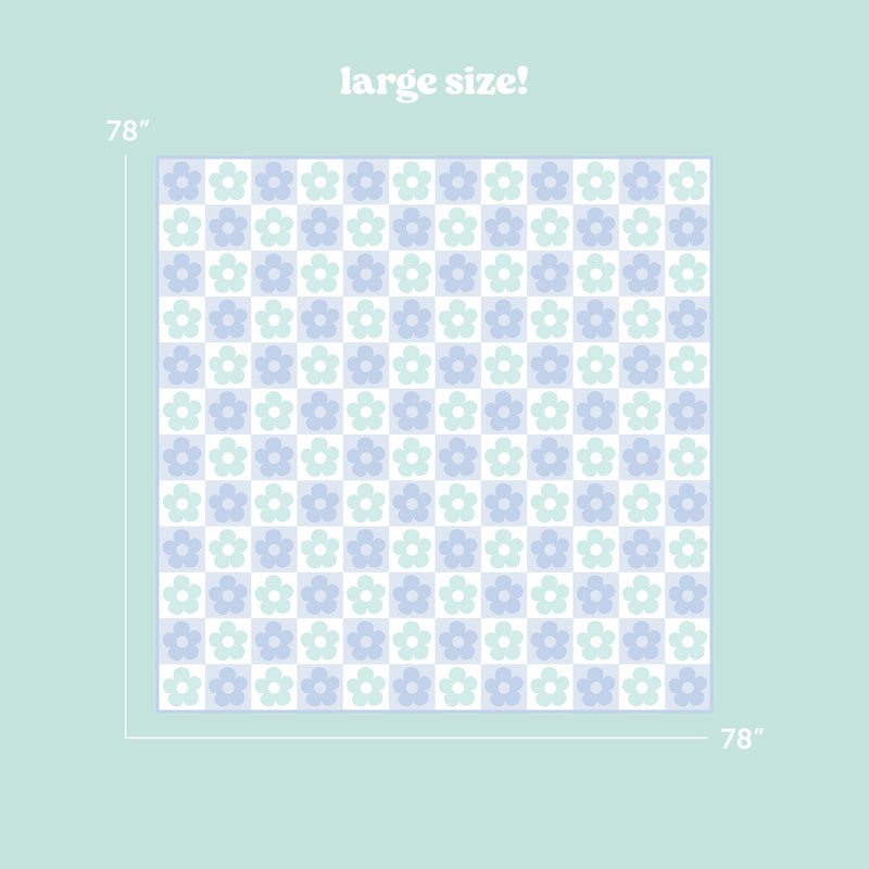 Flower Check Blue On-the-Go Quilted Blanket