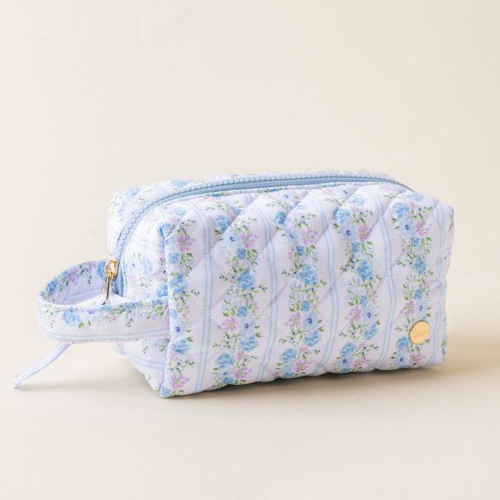 Petal Parade Blue Essentials Quilted Cosmetic Pouch