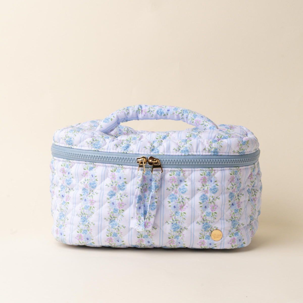 Petal Parade Blue Glam & Go Quilted Cosmetic Bag