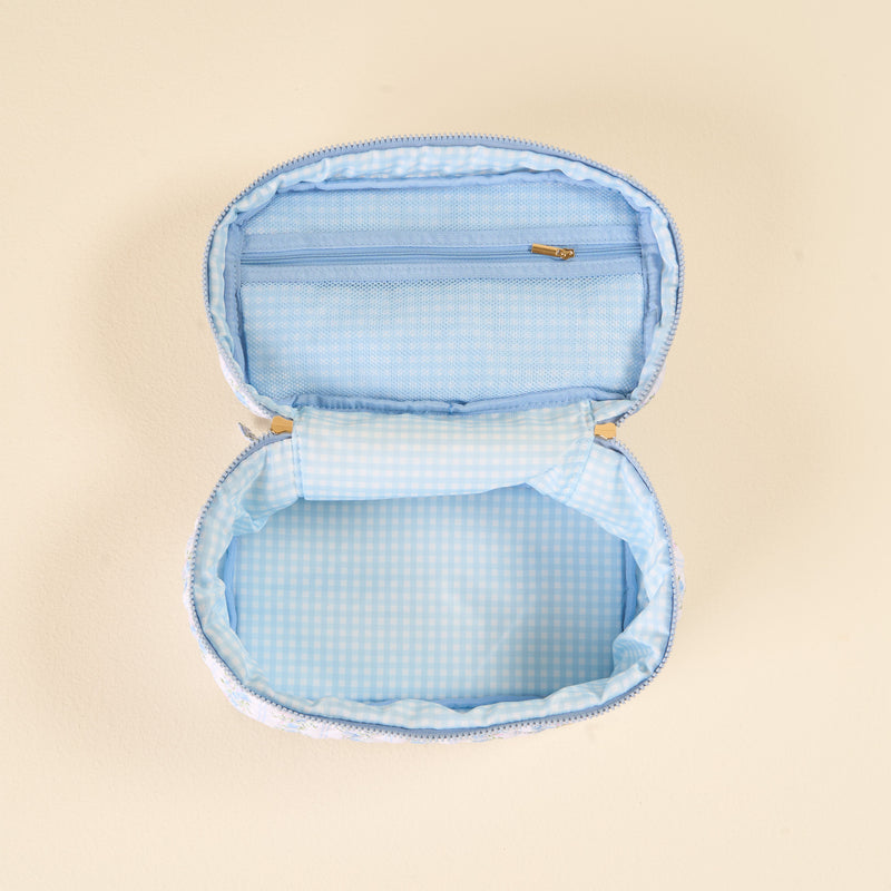 Petal Parade Blue Glam & Go Quilted Cosmetic Bag