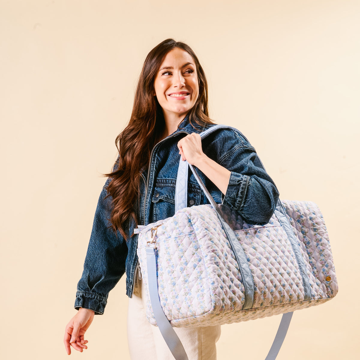 Petal Parade Blue On-the-Go Quilted Weekender Bag