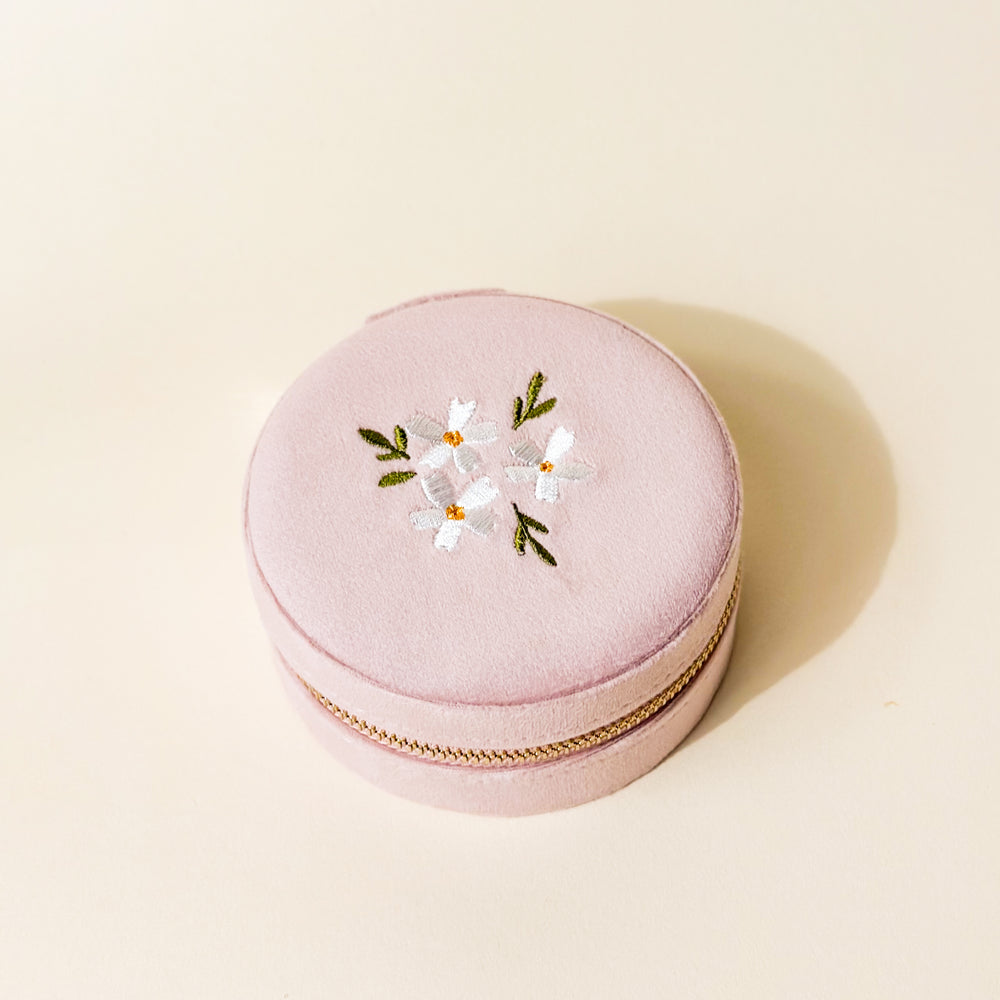 Blush Round Velvet Jewelry Case