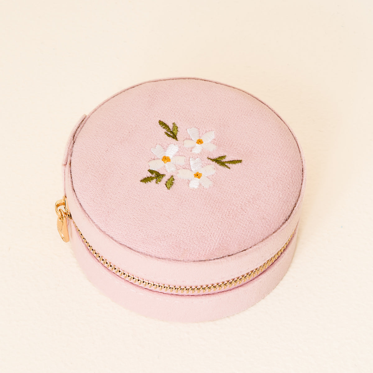 Floral Blush Round Velvet Jewelry Case