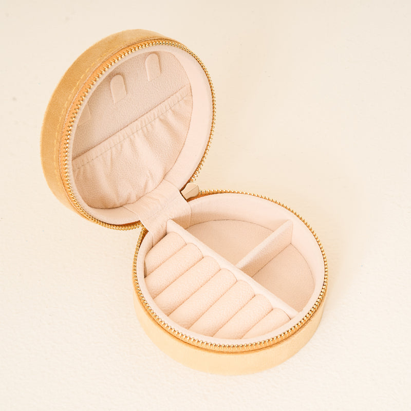 Floral Golden Round Velvet Jewelry Case