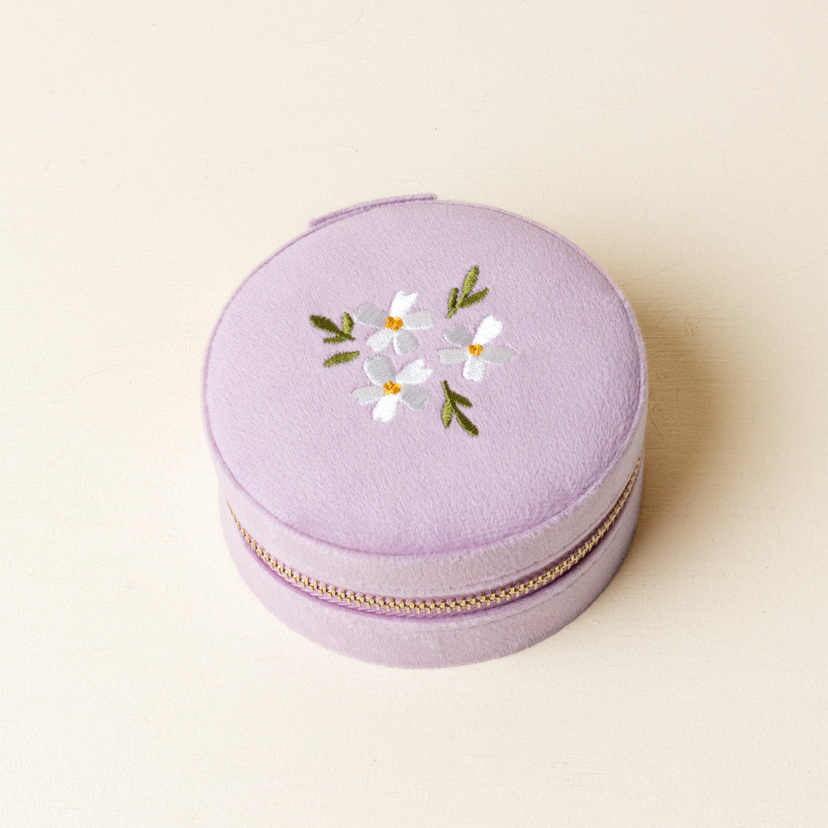 Floral Lilac Round Velvet Jewelry Case