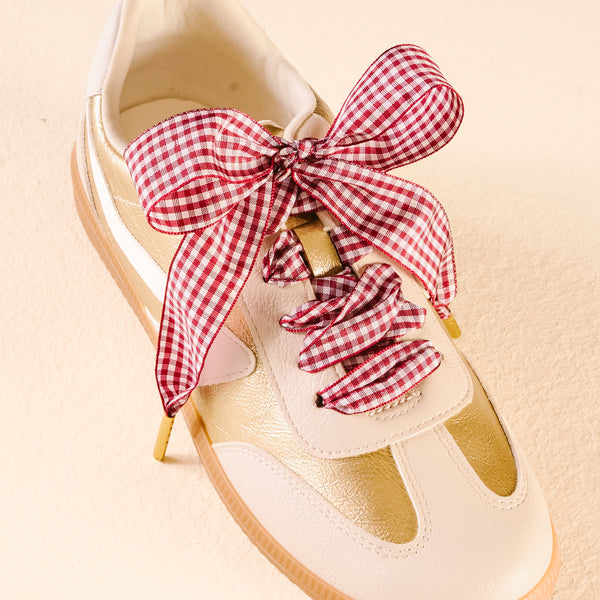 Gingham Burgundy Step It Up Shoelaces