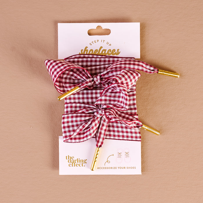 Gingham Burgundy Step It Up Shoelaces