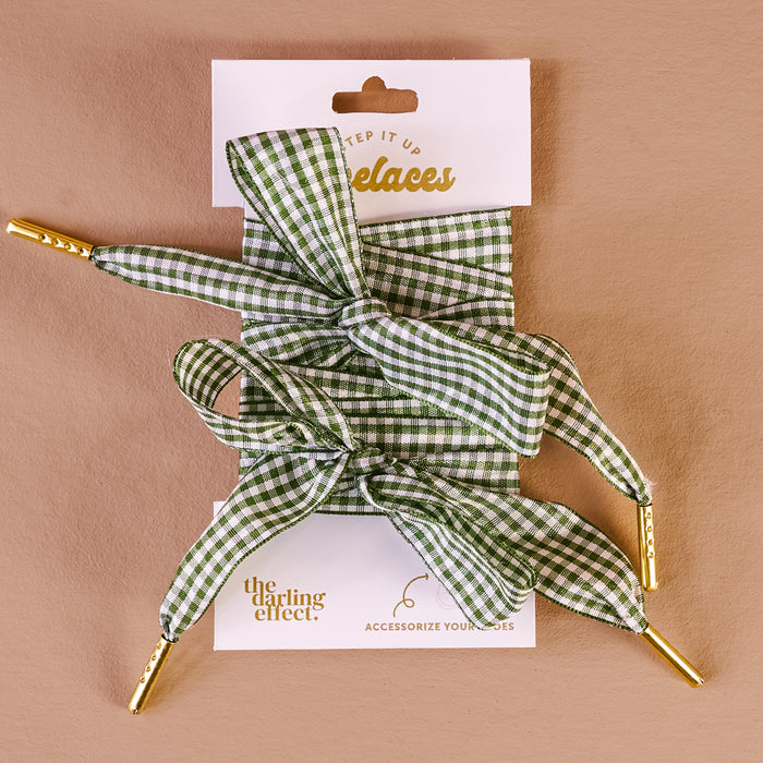 Gingham Green Step It Up Shoelaces