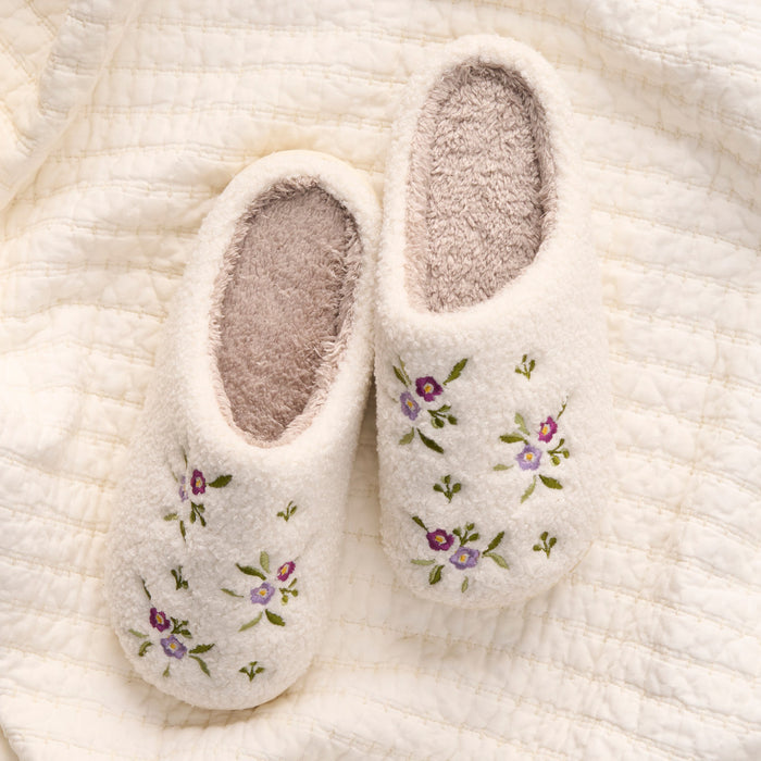 Dainty Floral Purple Fuzzy Slippers