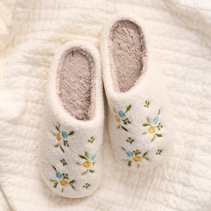 Dainty Floral Blue & Yellow Fuzzy Slippers