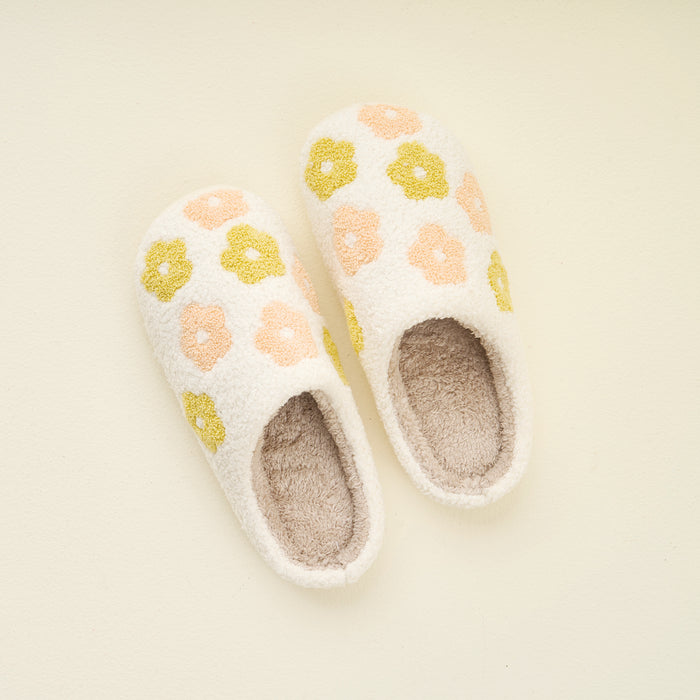 Flower Peach Fuzzy Slippers