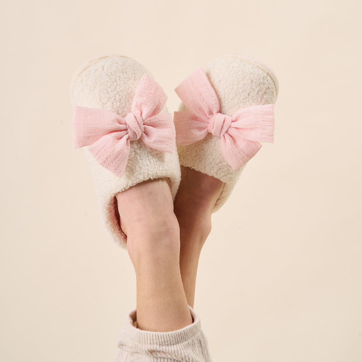 Betty Bow Blush Fuzzy Slippers