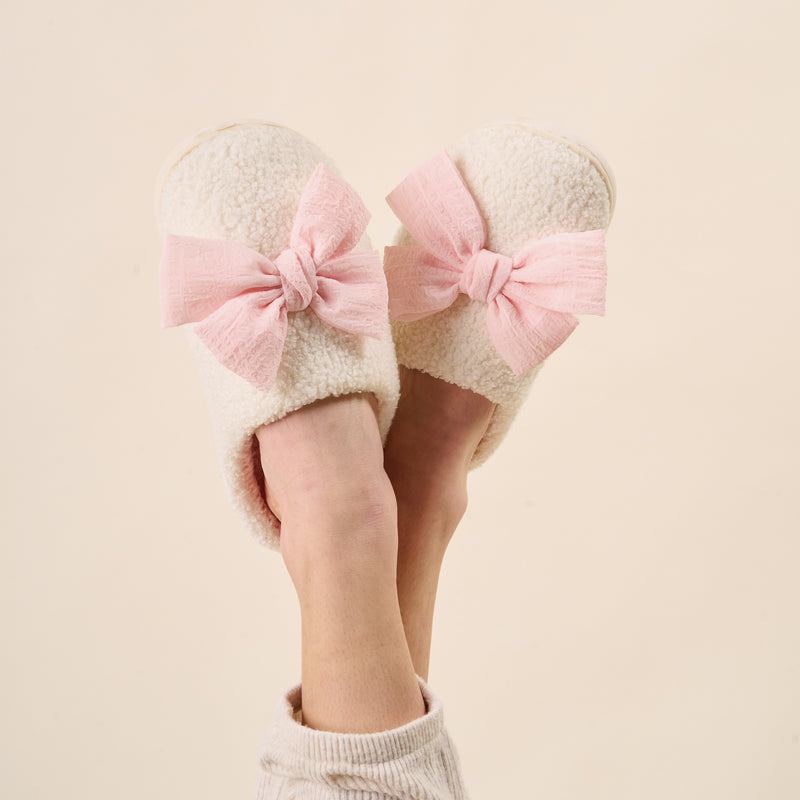 Betty Bow Blush Fuzzy Slippers