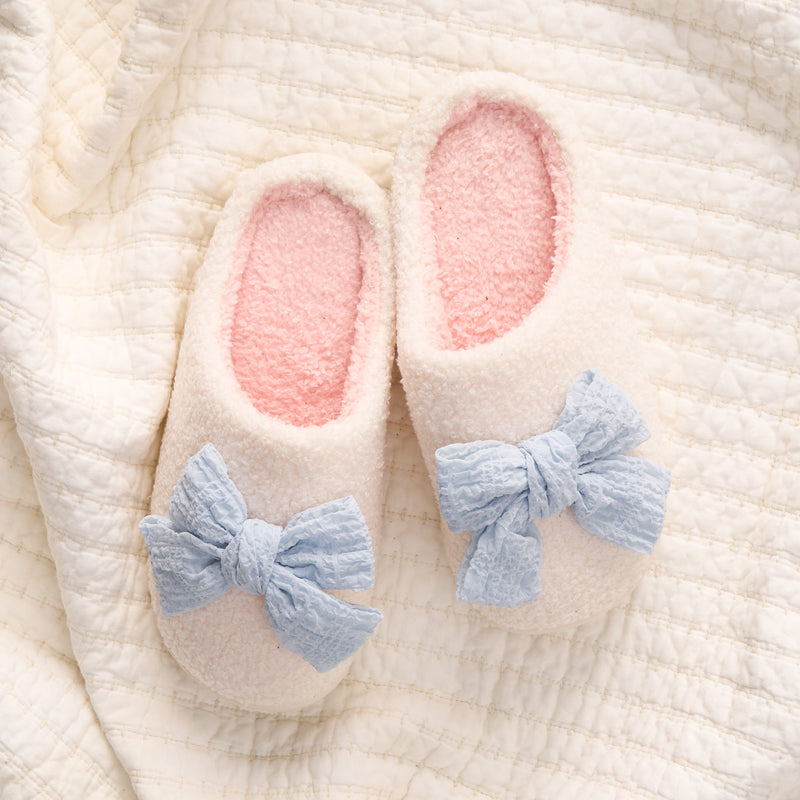 Betty Bow Light Blue Fuzzy Slippers