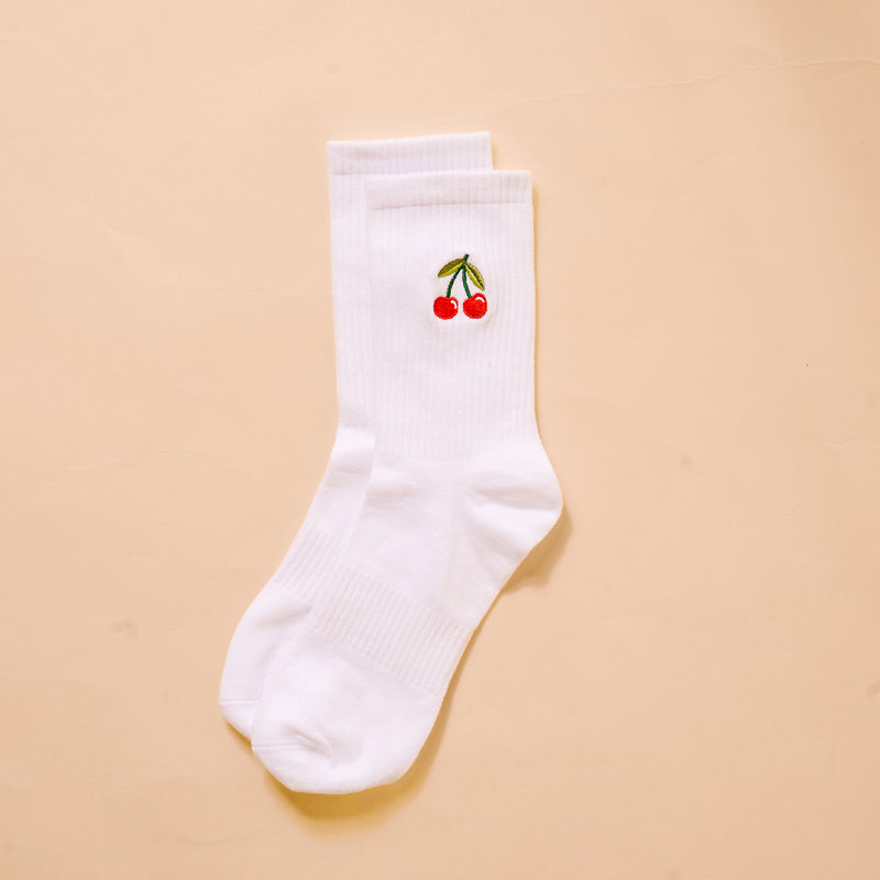 Cherries Embroidered Crew Socks