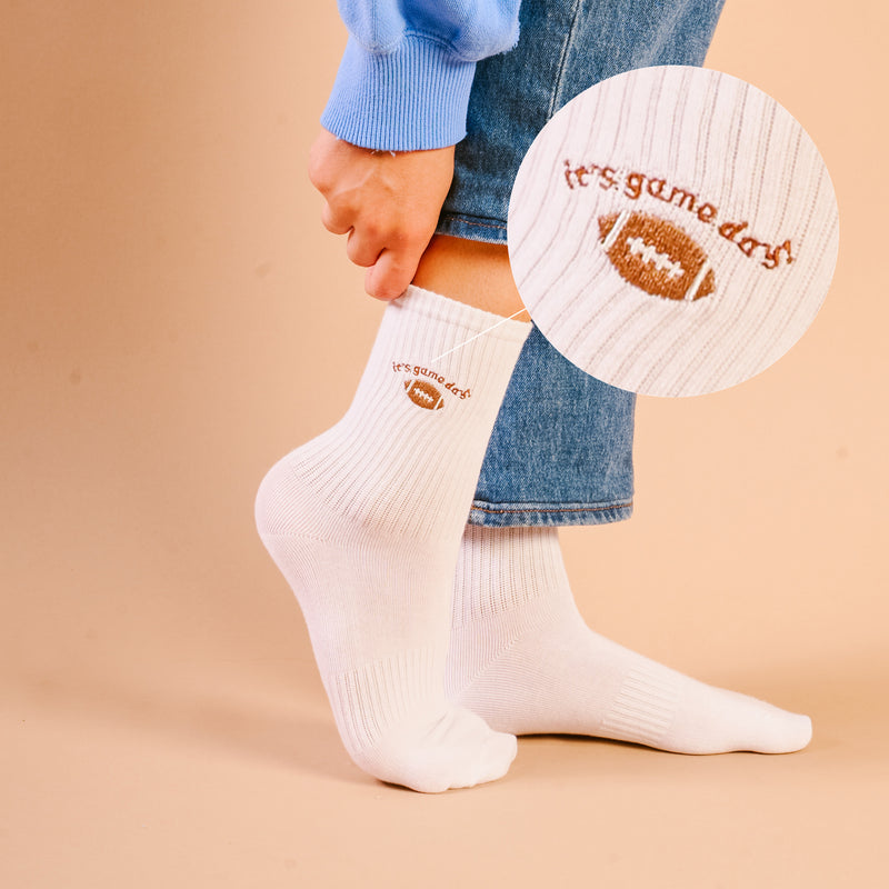 It's Game Day Embroidered Crew Socks