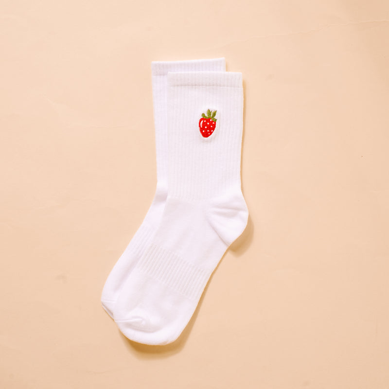 Strawberry Embroidered Crew Socks