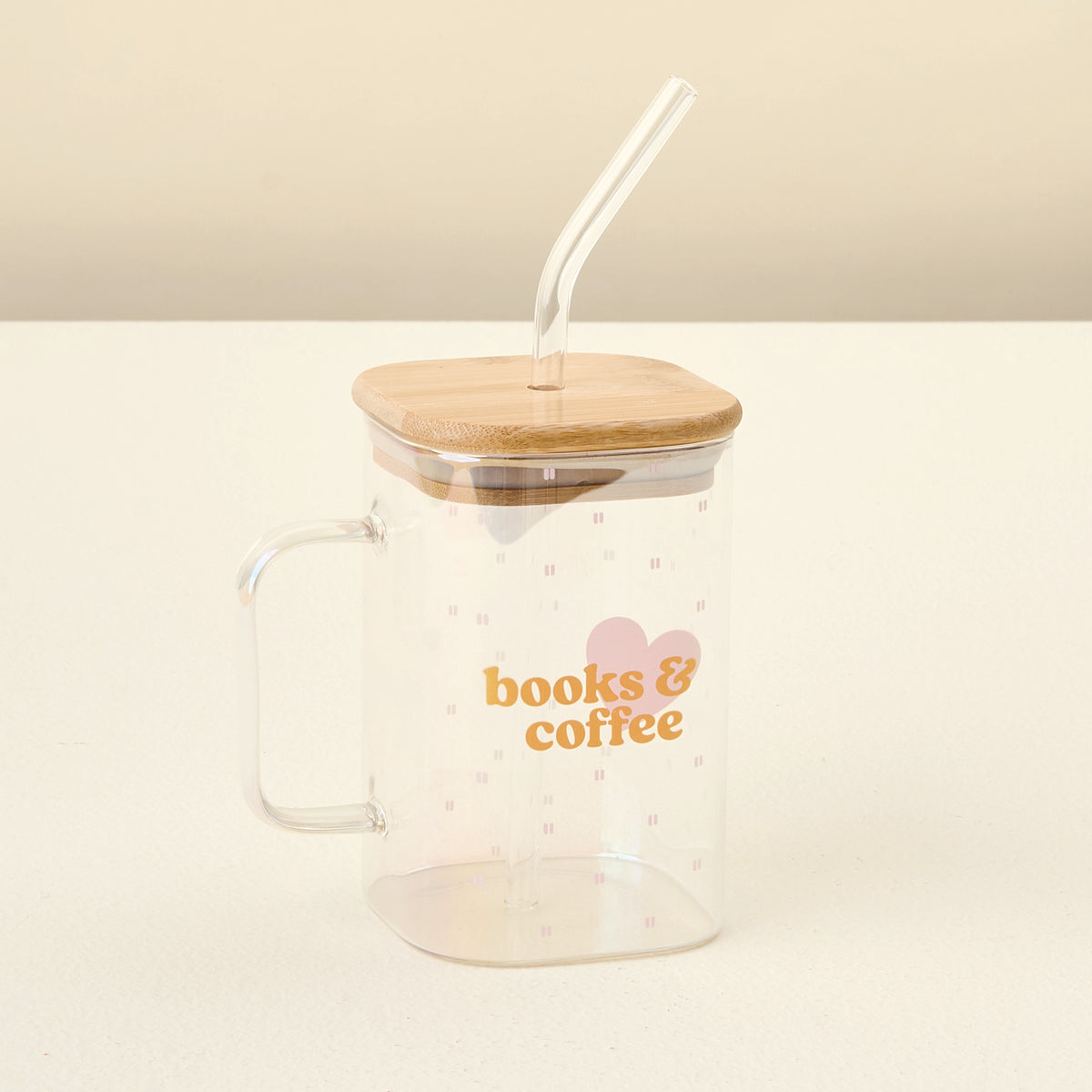 Books & Coffee Square Glass Cup