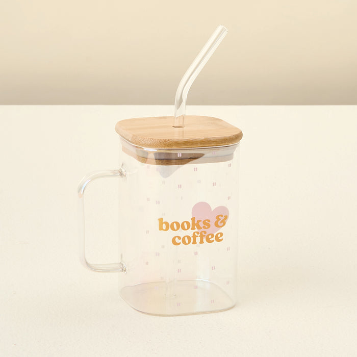 Books & Coffee Square Glass Cup