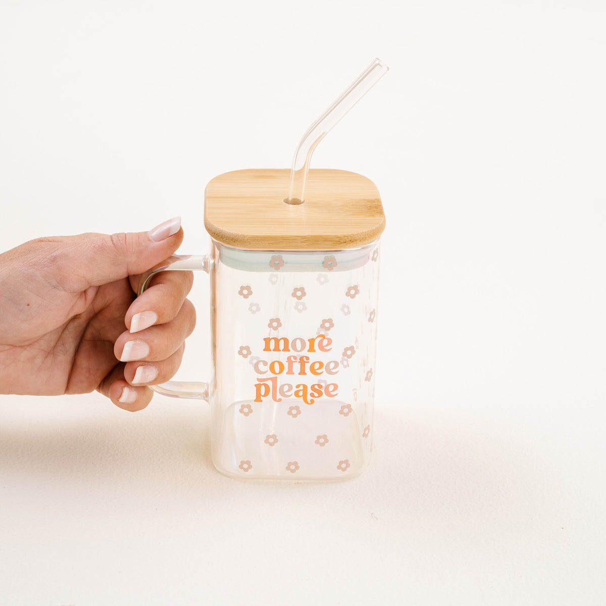 More Coffee Please Square Glass Cup