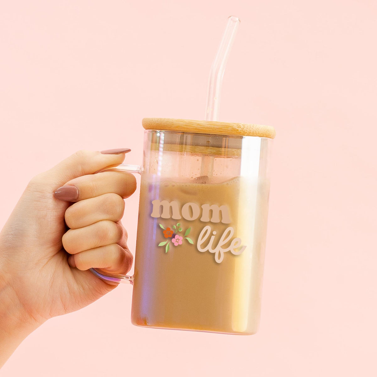 Mom Life Square Glass Cup