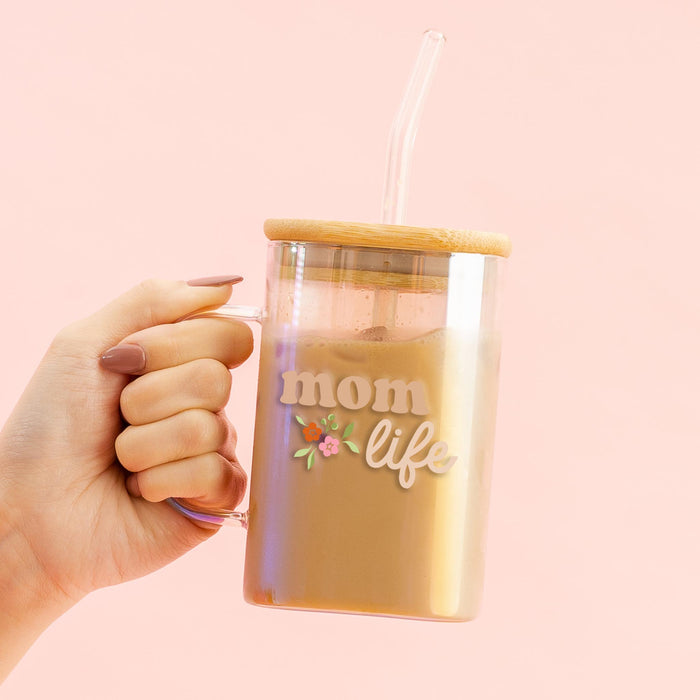 Mom Life Square Glass Cup