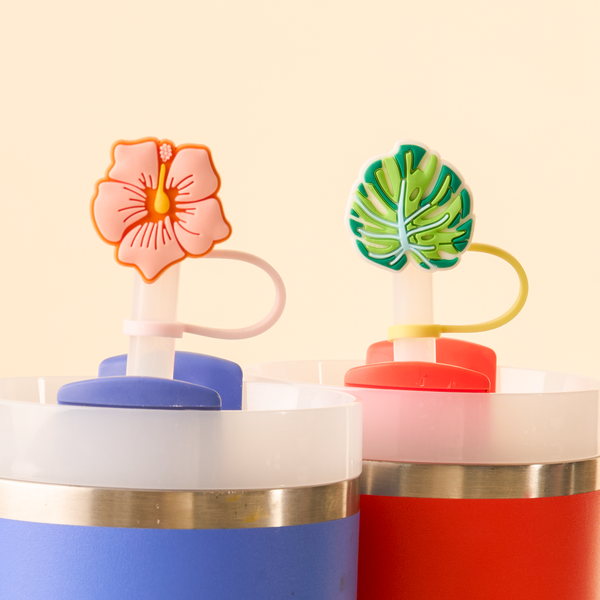 Tropical Hibiscus Straw Topper Set