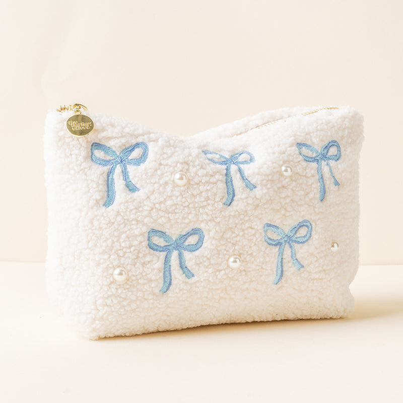 Bows Blue Teddy Pouch