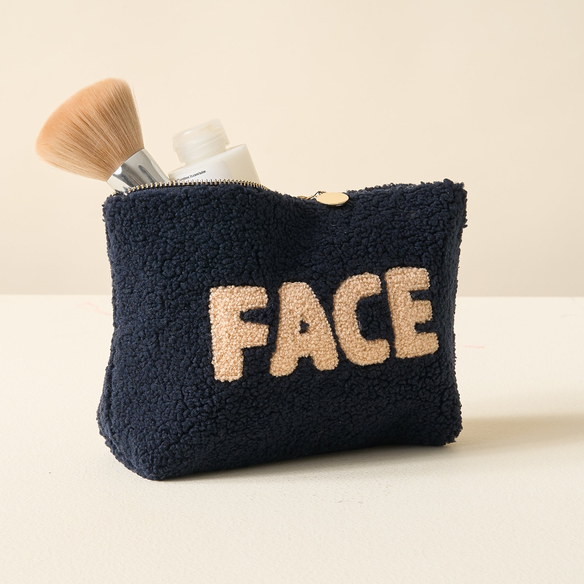 Sherpa Zippered Teddy Pouch - Face