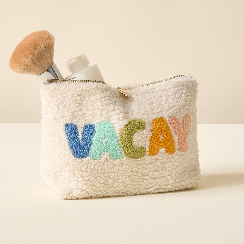 Sherpa Zippered Teddy Pouch - Vacay