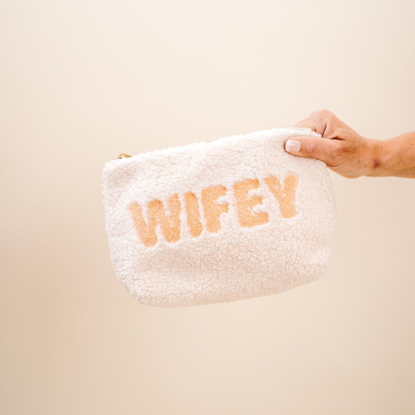 Sherpa Zippered Teddy Pouch - Wifey