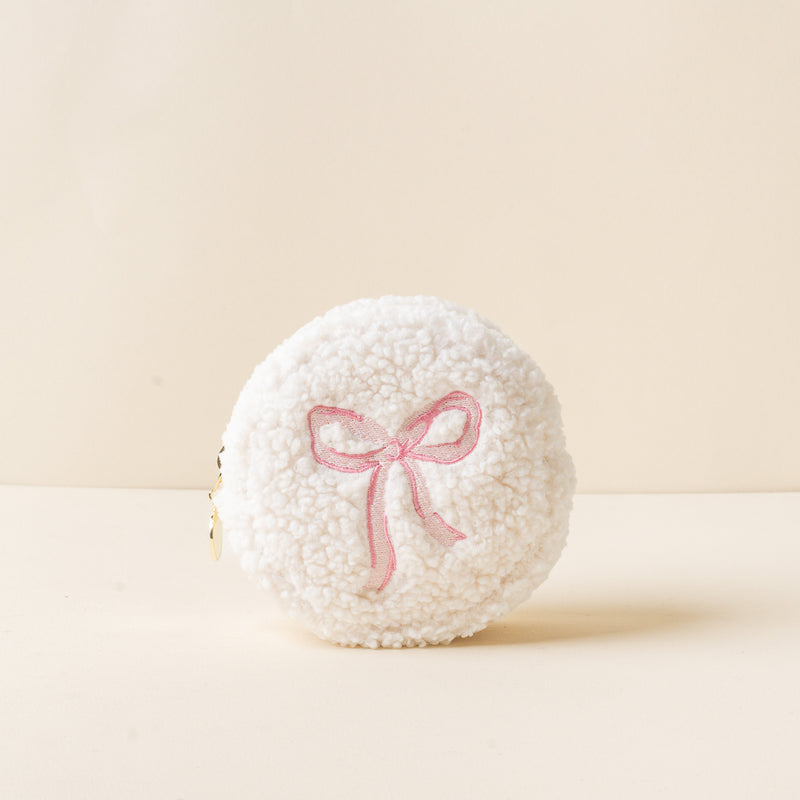 Circle Bow Pink Teddy Pouch