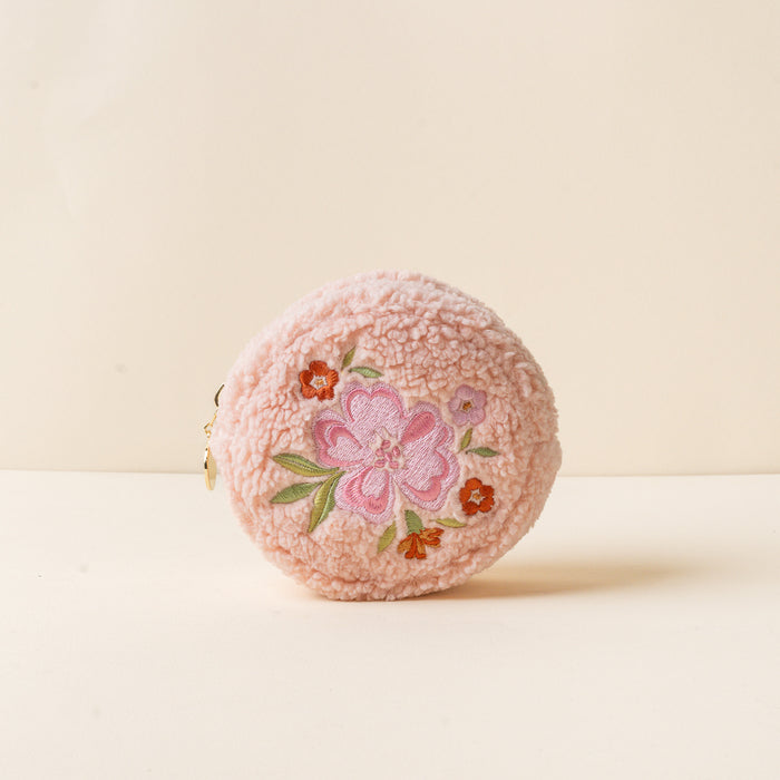 Circle Dainty Floral Pink Teddy Pouch