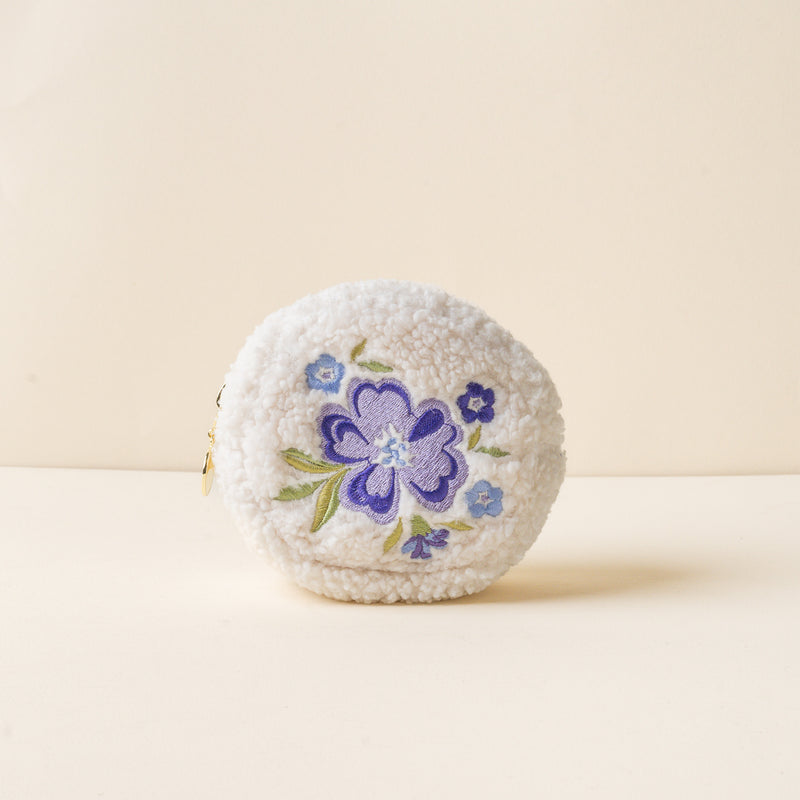 Circle Dainty Floral Purple Teddy Pouch