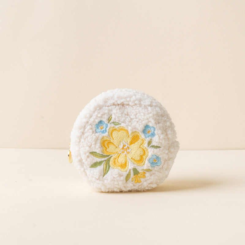 Circle Dainty Floral Yellow Teddy Pouch