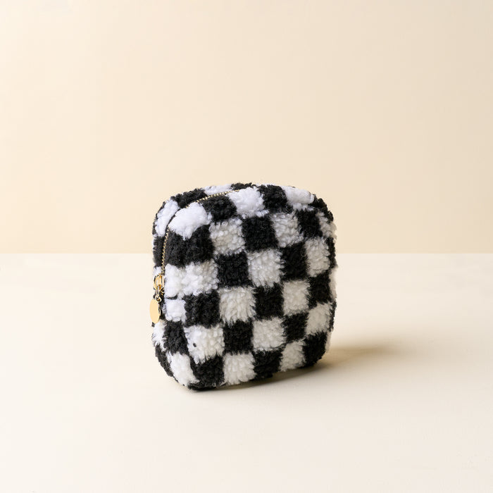 Check Black Square Teddy Pouch