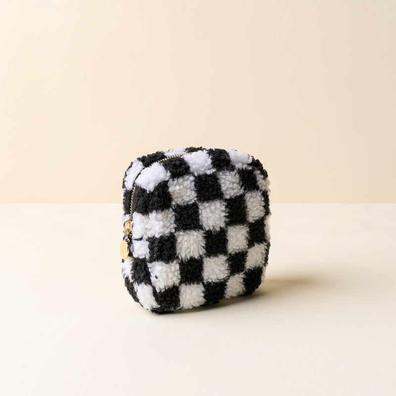 Check Black Square Teddy Pouch
