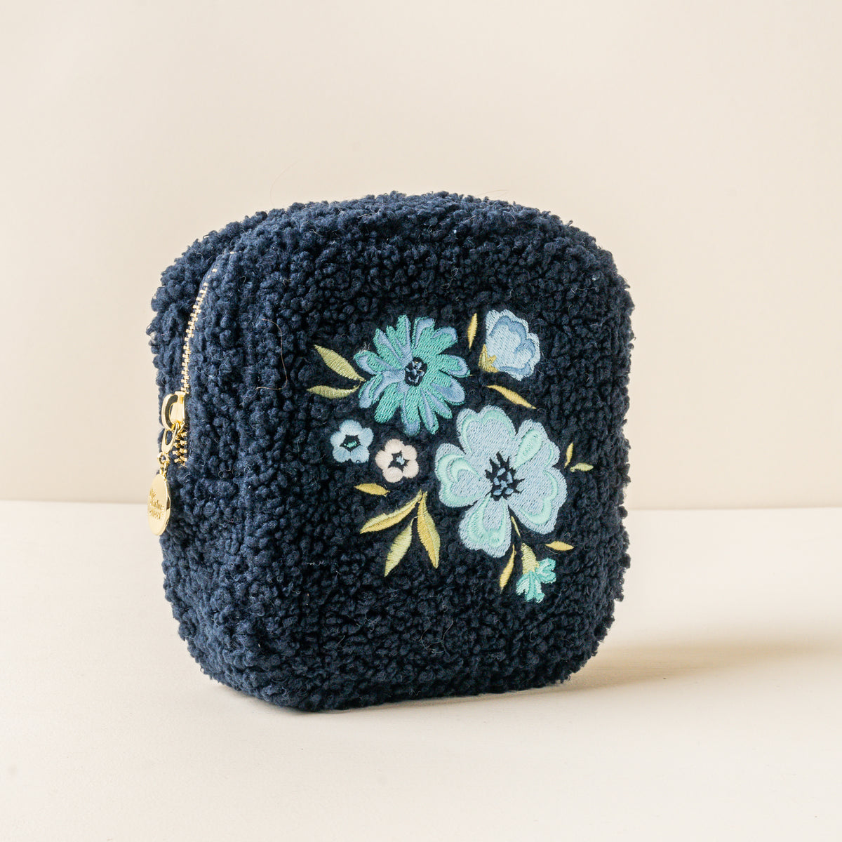 Square Dainty Floral Navy Teddy Pouch