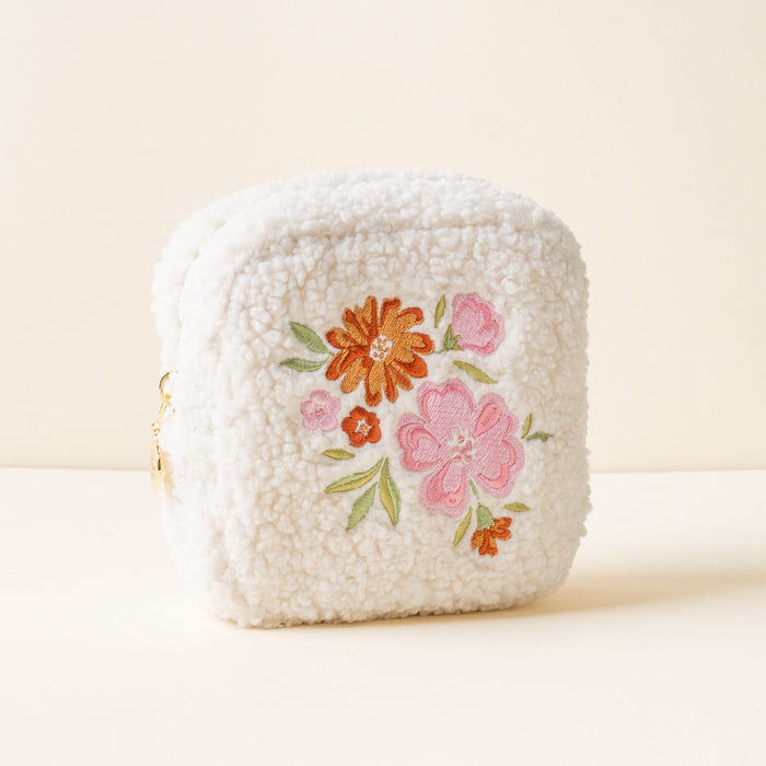 Square Dainty Floral Pink Teddy Pouch