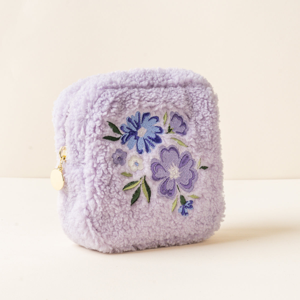 Square Dainty Floral Purple Teddy Pouch