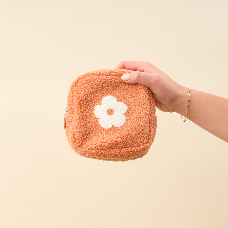 Peach Flower Square Teddy Pouch