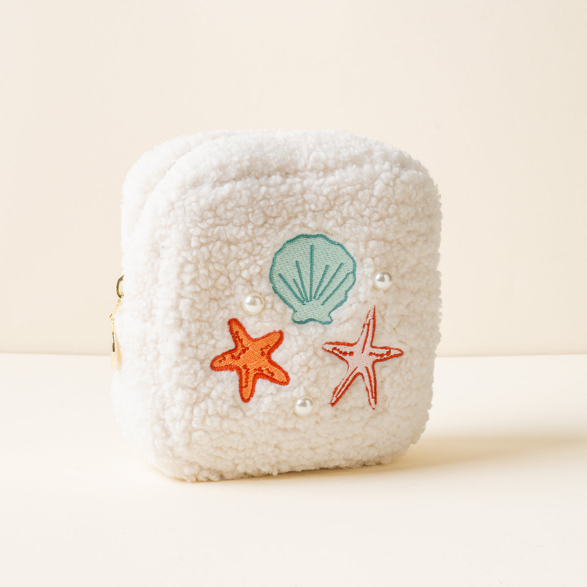 Square Seashells + Pearls Teddy Pouch