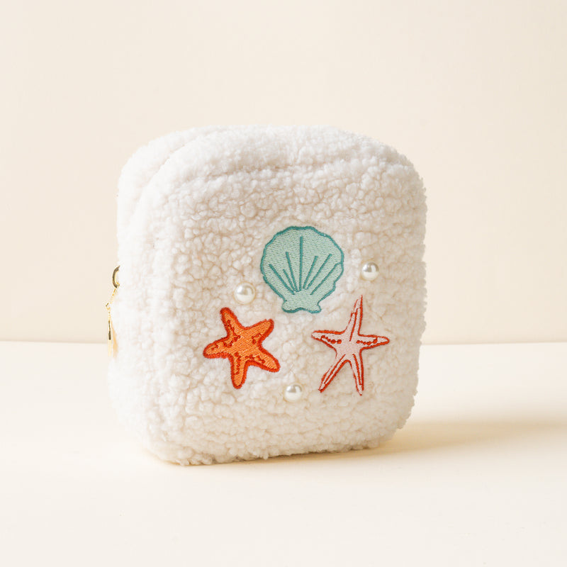 Square Seashells + Pearls Teddy Pouch