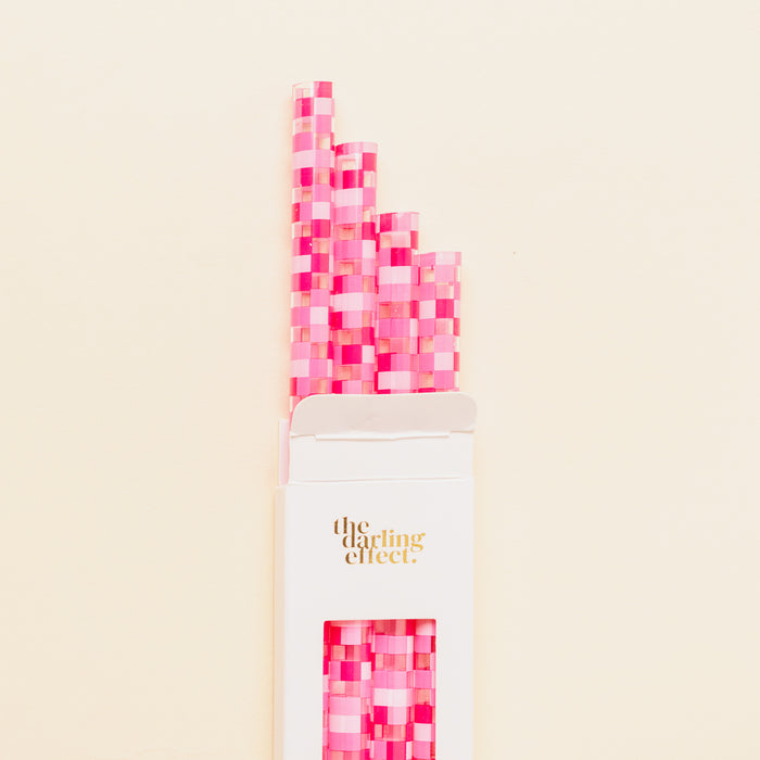Check Hot Pink 40 oz Tumbler Straw Set