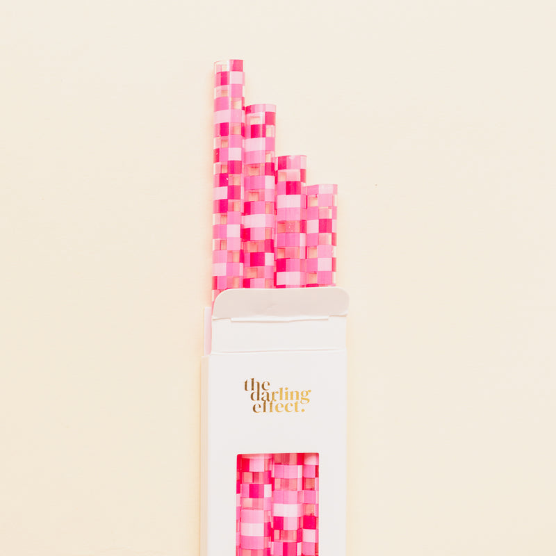 Check Hot Pink 40 oz Tumbler Straw Set