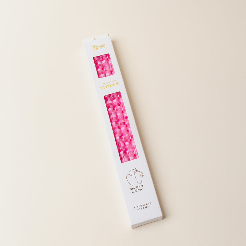 Check Hot Pink 40 oz Tumbler Straw Set