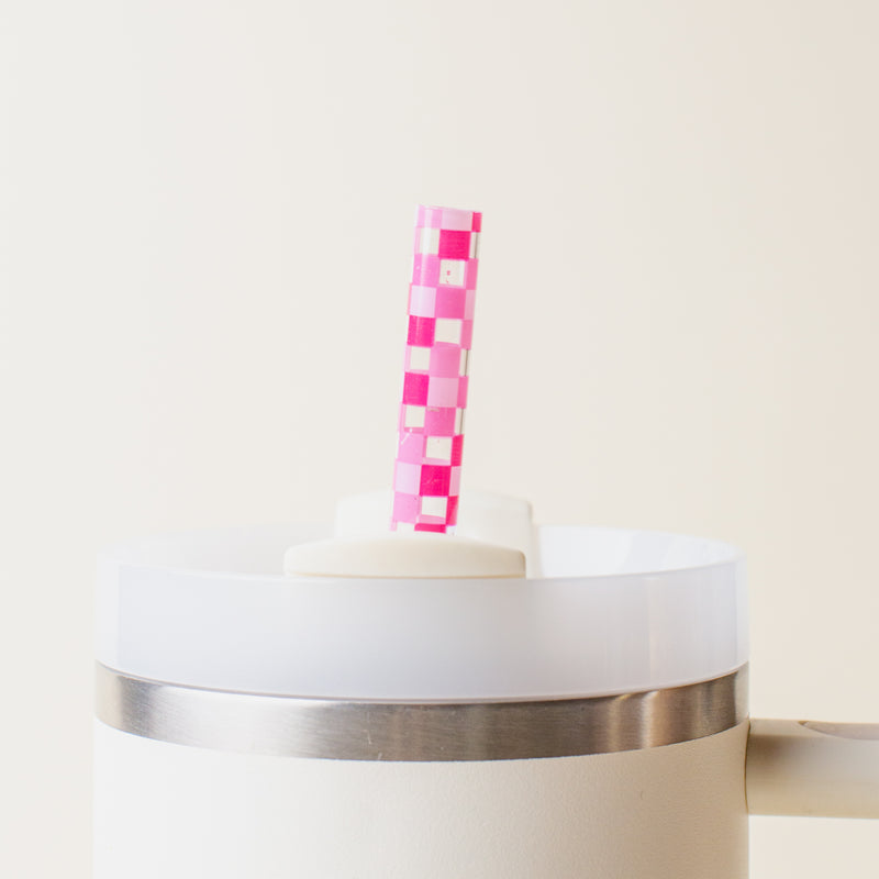 Check Hot Pink Tumbler Straw Set