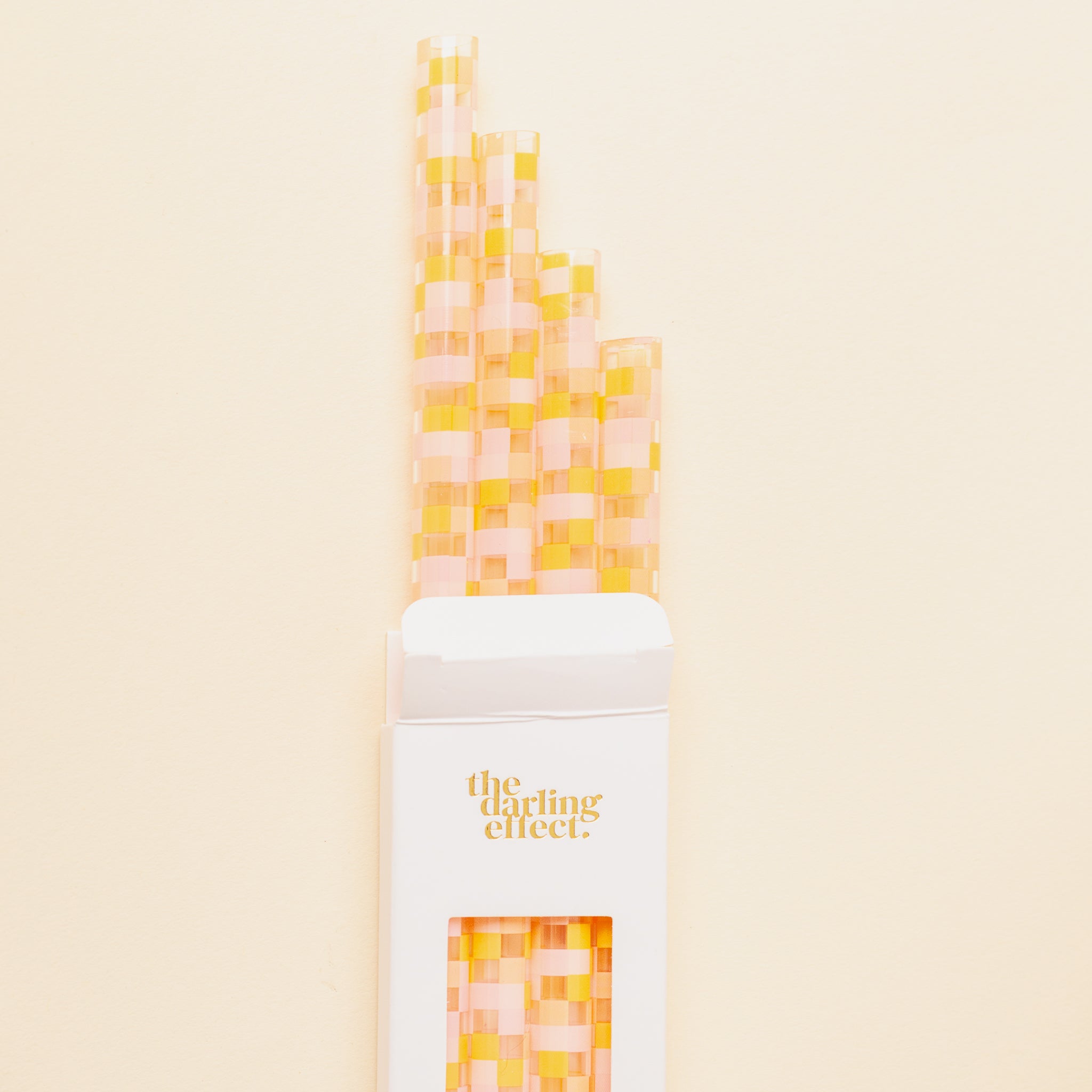 Check Peach Tumbler Straw Set